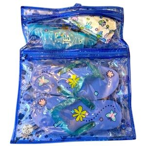 Tweens Roll Up Fun Blue Floral Toiletry Bag with Flip Flops! Brand New with Tags